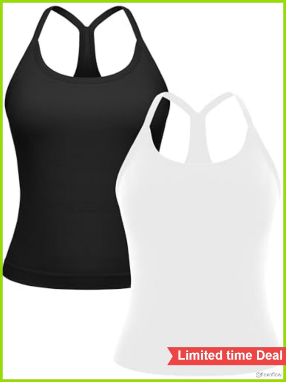 2 Pack Women's Seamless Racerback Tank Tops with Built-In Bra